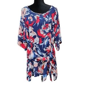 Molly & Isadora Three-Quarter Sleeve Double Bell Floral Flowy Blouse Top 2X